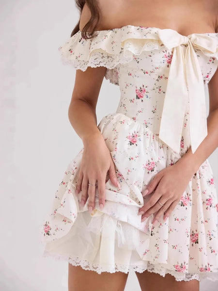 Off-Shoulder Floral Lace Trim Mini Dress – Boutique Darling