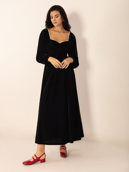 chinese dress ladies Sweetheart Neck Long Sleeve Midi Dress – Boutique Darling