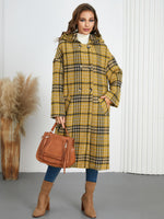 Plaid Double-Breasted Long Sleeve Longline Coat