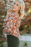 Floral Tied Flounce Sleeve Peplum Blouse