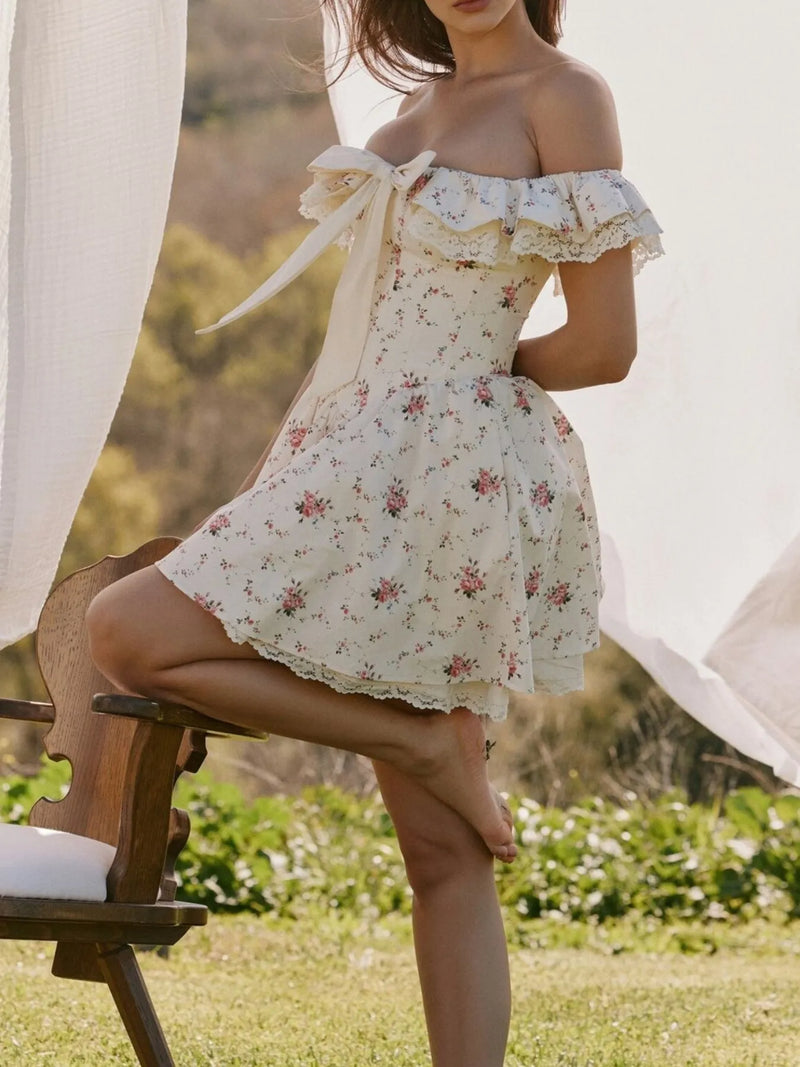 Off-Shoulder Floral Lace Trim Mini Dress – Boutique Darling Off-Shoulder Floral Lace Trim Mini Dress – Boutique Darling