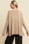 Davi & Dani Ribbed Side Slit V-Neck Sweater