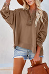 Quarter-Button Exposed Seam Dropped Shoulder Hoodie