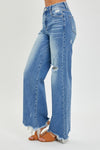 Risen Full Size High Rise Frayed Hem Wide Leg Jeans