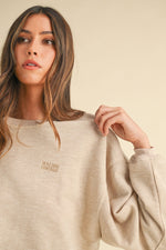 Mable Round Neck Letter Embroidery Crop Sweatshirt