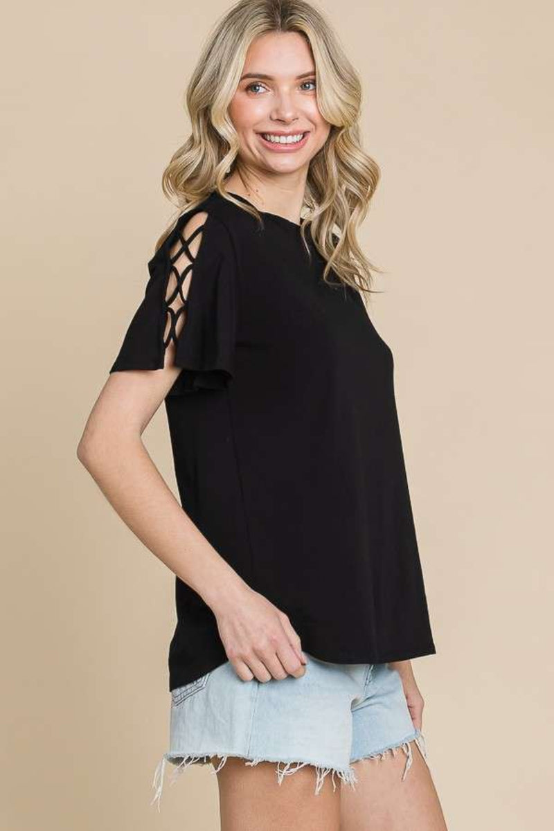 Culture Code Round Neck Crisscross Short Sleeve T-Shirt