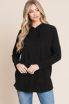 BOMBOM Contrast Drawstring Drop Shoulder Knit Hoodie