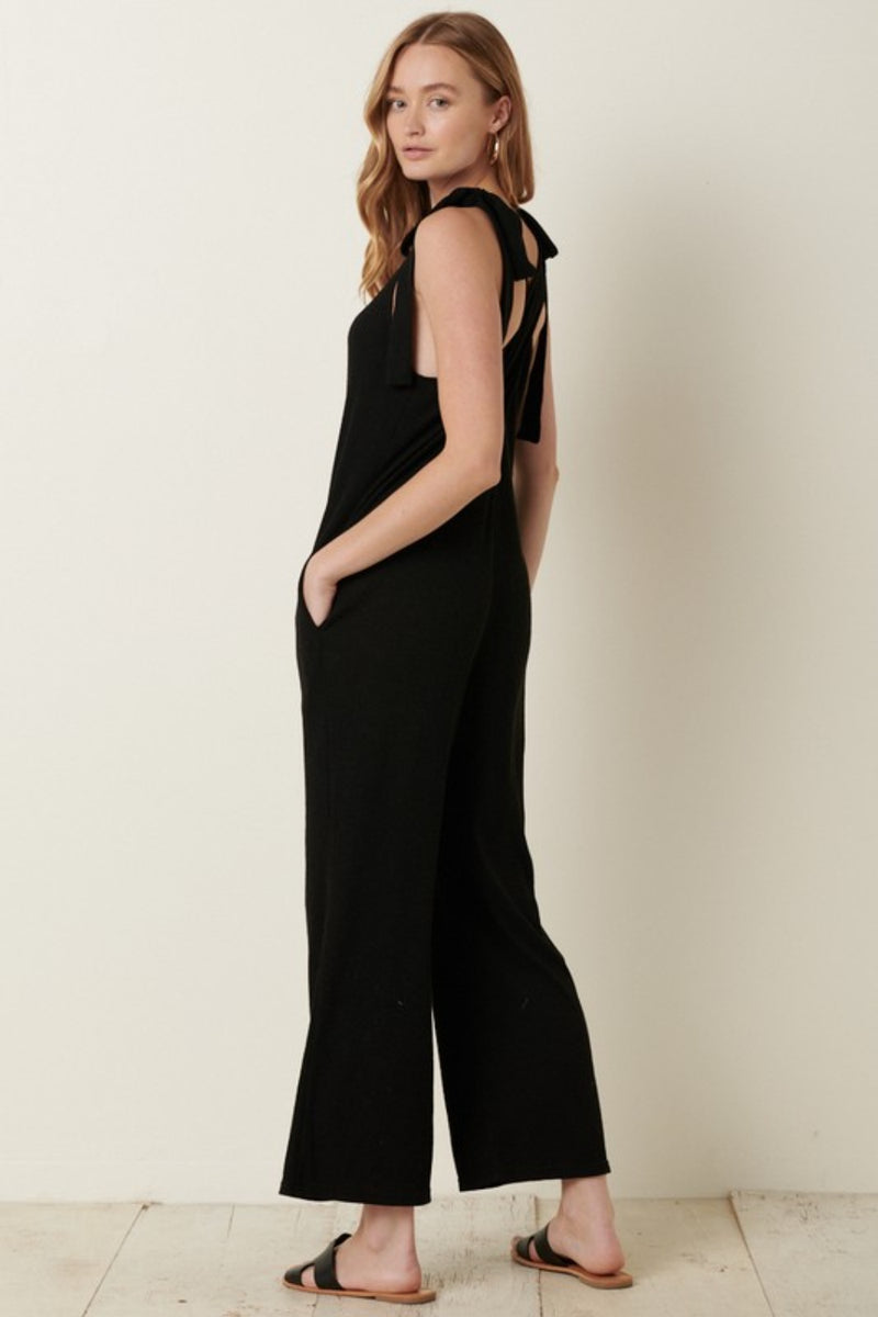 Mittoshop Rib Knit V-Neck Cross Back Jumpsuit