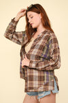 VERY J Contrast Plaid Raw Detail Shirt