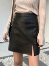 PU Leather Slit Mini Skirt