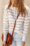 Cowl Neck Drawstring Dropped Shoulder Striped Print Blouse