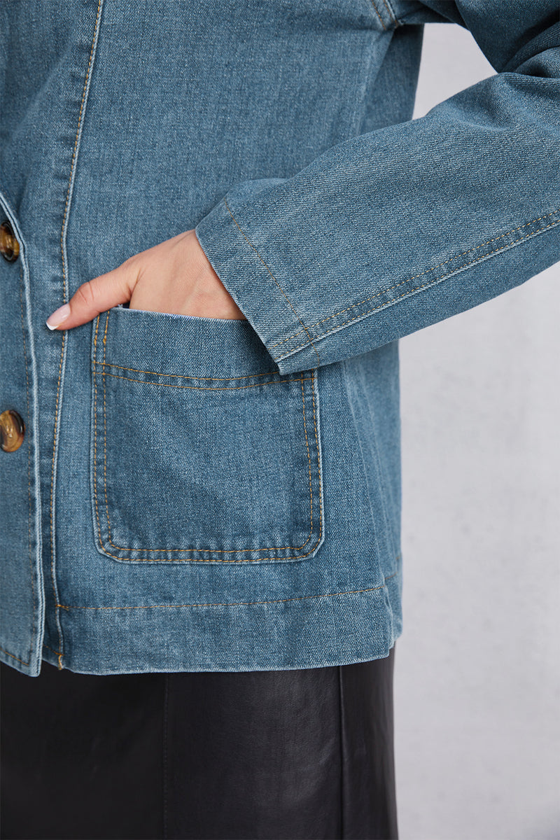 Pocketed Button Up Denim Jacket