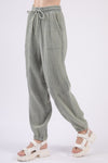 VERY J Washed Woven Crinkle Gauze Drawstring Pants