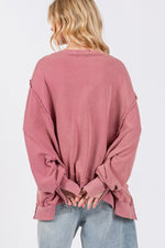 SAGE + FIG Mineral Wash Side Slit Oversized Sweatshirt