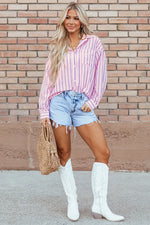 Striped Collared Neck Long Sleeve Shirt