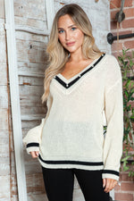 Contrast Trim V-Neck Long Sleeve Sweater