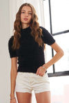 ADORA Fuzzy Mock Neck Short Sleeve Sweater