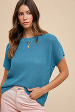 Annie Wear Round Neck Short Sleeve Sweater