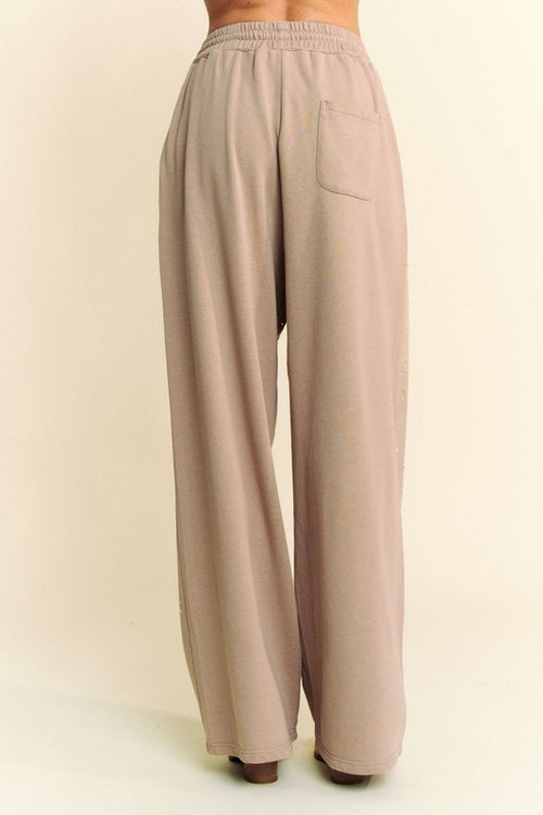 Davi & Dani Rhinestone Drawstring Wide Leg Pants