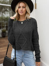 Cable-Knit Round Neck Dropped Shoulder Sweater