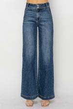 High Rise Double Button Wide Jeans