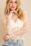 Lace Mock Neck Long Sleeve Blouse