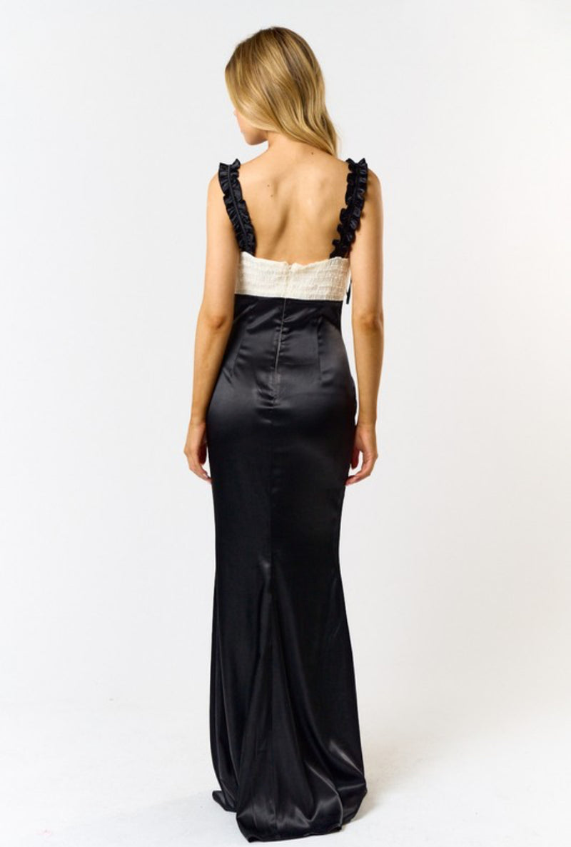 Satin Ruched Strap Maxi Dress