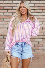 Striped Collared Neck Long Sleeve Shirt