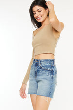 Kancan Full Size Raw Hem High Waist Denim Shorts