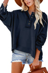 Quarter-Button Exposed Seam Dropped Shoulder Hoodie