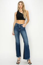 RISEN Full Size High Rise Side Shadow Seam Detail Slit Flare Jeans