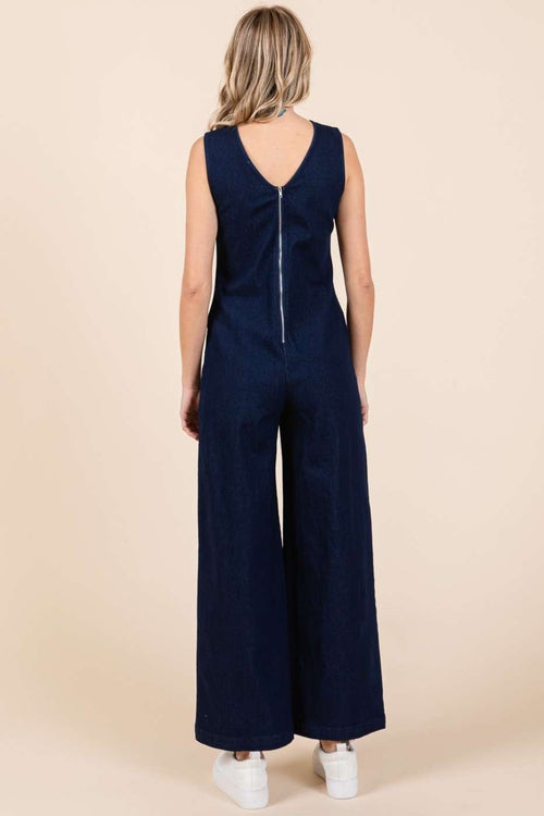 Mittoshop Sleeveless Wide Leg Denim Jumpsuit