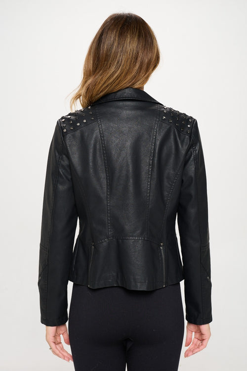 Coalition LA Studded Classic Moto Faux Leather Jacket