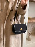 PU Leather Suede Twist-Lock Shoulder Bag