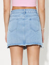 Distressed Raw Hem Mini Denim Skirt