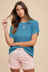 Annie Wear Round Neck Short Sleeve Sweater