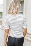 Striped Notched Short Sleeve T-Shirt