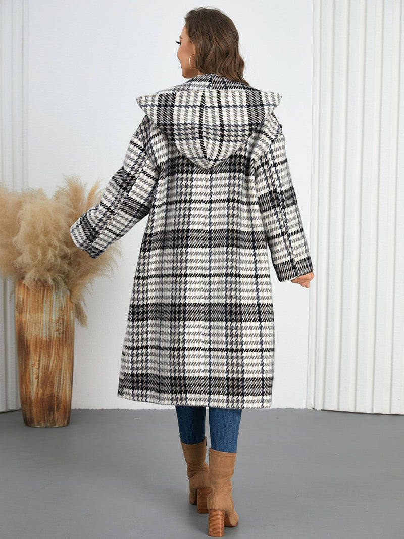 Plaid Double-Breasted Long Sleeve Longline Coat