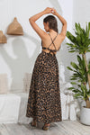 Leopard Deep V Tie Back Split Dress
