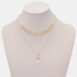 Double-Layered Heart & Pearl Pendant Necklace