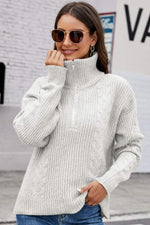 Woven Right Half Zip Mixed Knit Collared Sweater
