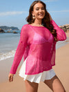 Openwork Slit Boat Neck Long Sleeve Cover-Up