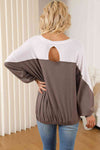 Contrast Round Neck Lantern Sleeve Sweatshirt
