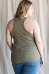 Button Ribbed Tank Top in Vintage Olive