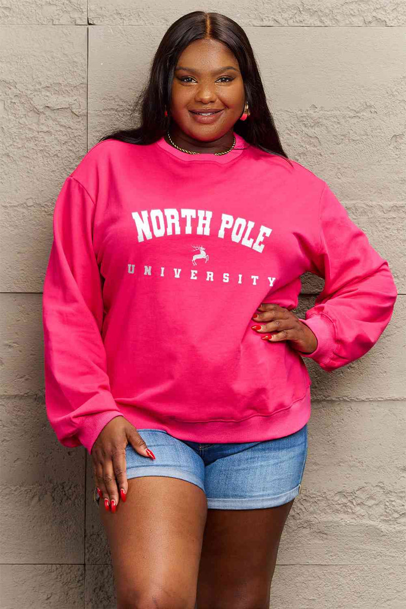 Simply Love Full Size NORTH POLE UNIVERSITY Graphic Sweatshirt