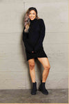 Double Take Rib-Knit Turtleneck Drop Shoulder Sweater Dress