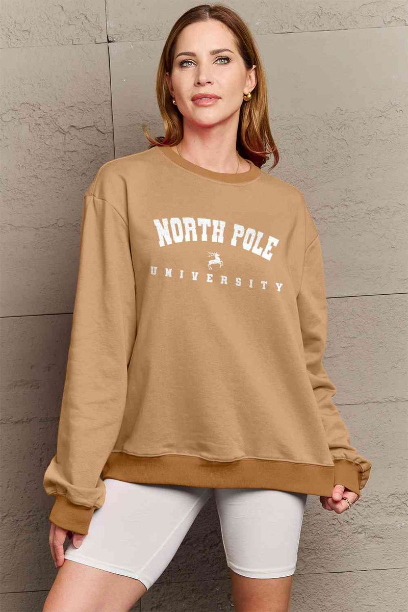 Simply Love Full Size NORTH POLE UNIVERSITY Graphic Sweatshirt