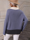 Double Take Color Block Half-Zip Dropped Shoulder Knit Pullover