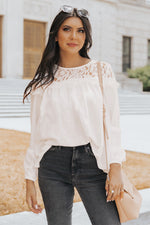 Round Neck Spliced Lace Blouse