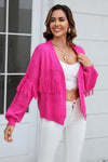 Double Take Fringe Trim Open Front Cardigan